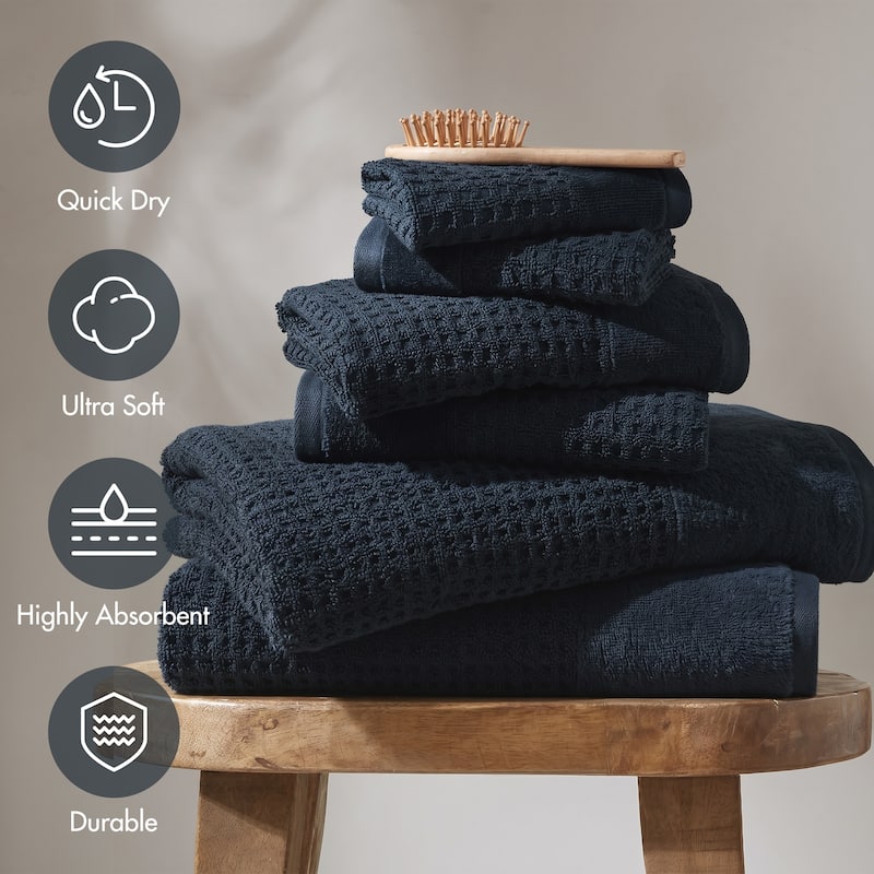 Madison Park Spa Waffle Cotton Waffle Jacquard Antimicrobial Bath Towel 6 Piece Set