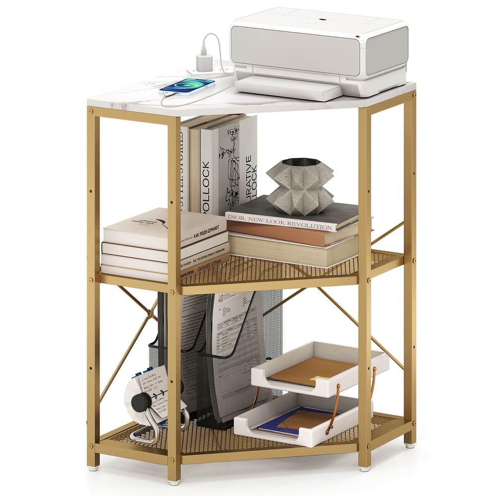 Costway Corner Printer Stand with Charging Station Adjustable Metal - See Details