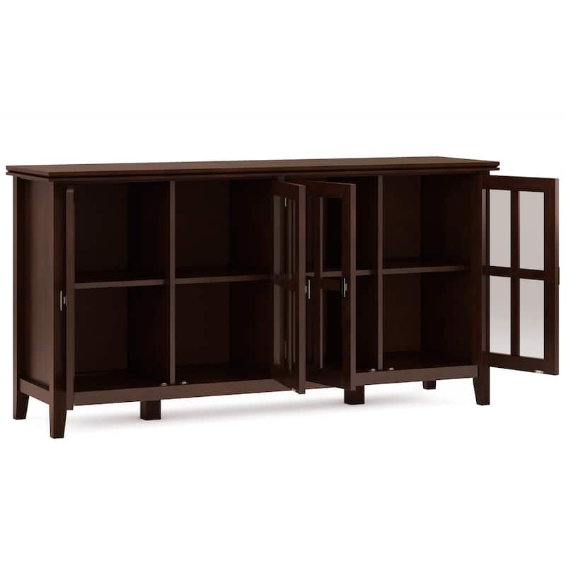 WYNDENHALL Stratford SOLID WOOD 66 inch Wide Contemporary Wide 4 Door Storage Cabinet in Russet Brown - 18" D x 66" W x 34" H