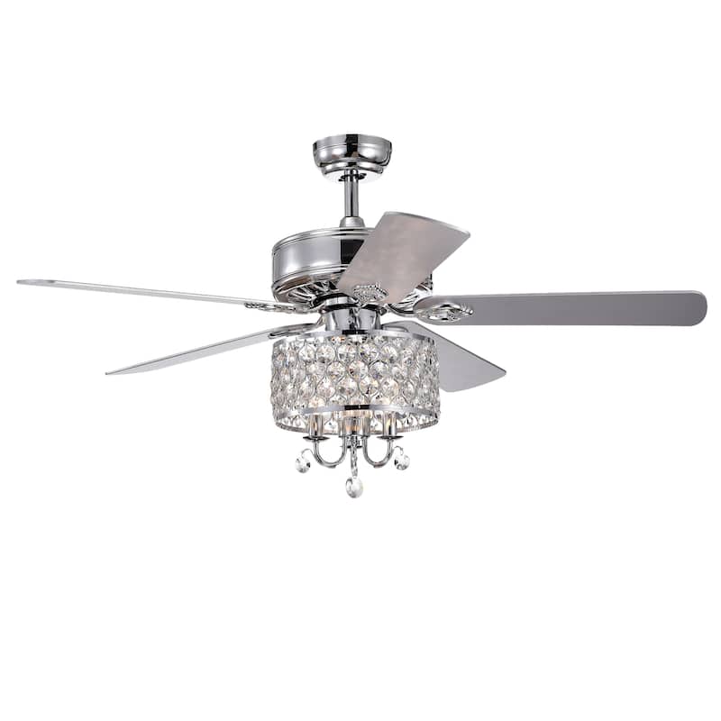 Fengren Chrome 3-light 52-inch Chrome Lighted Ceiling Fan with Crystal Shade (incl. Remote & 2 Color Option Blades)