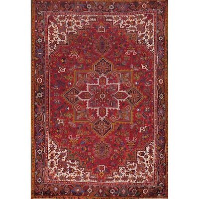 Hand Knotted Oriental 100% Wool Carpet Traditional Medallion Red Heriz Area Rug - 12' 7'' X 9' 8''
