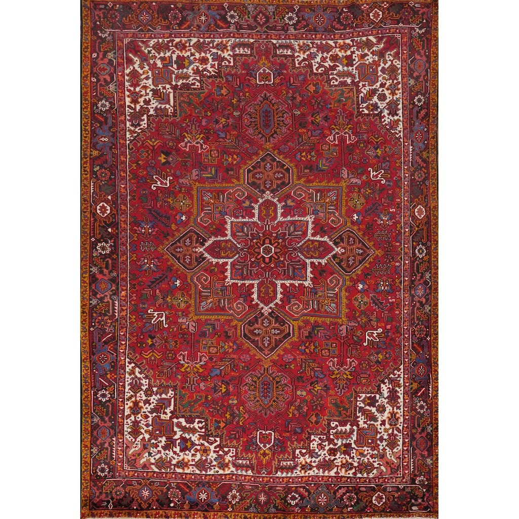 Hand Knotted Oriental 100% Wool Carpet Traditional Medallion Red Heriz Area Rug - 12' 7'' X 9' 8''