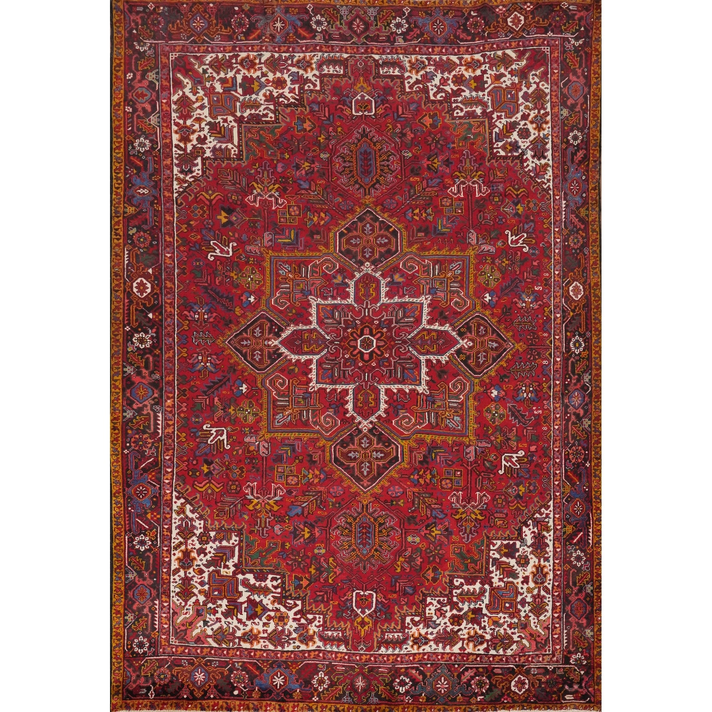 Hand Knotted Oriental 100% Wool Carpet Traditional Medallion Red Heriz Area Rug - 12' 7'' X 9' 8''