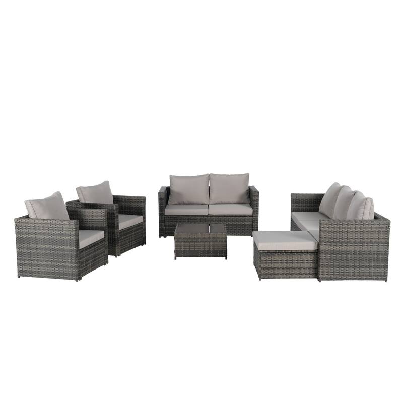6-Piece Outdoor Wicker Conversation Sofa Set with Coffee Table, Ottoman