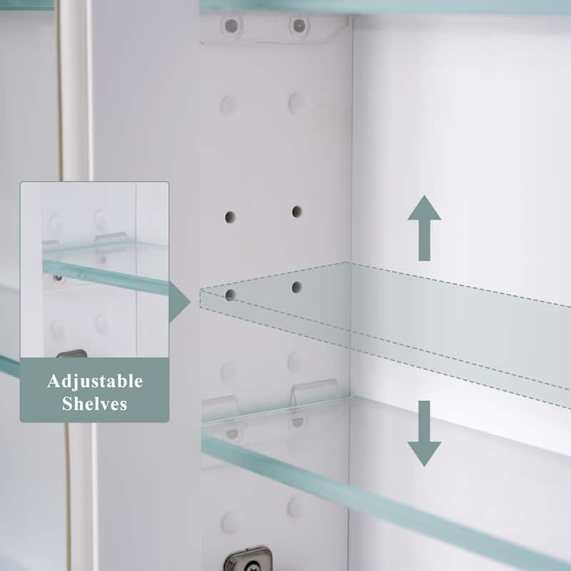 32''H Recessed Mount Solid Wood Framed Medicine Cabinet With Mirror And Shelves