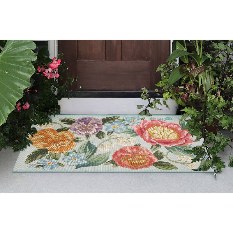 Liora Manne Esencia Secret Garden Indoor/Outdoor Mat - 2' x 2'10" - Light Blue