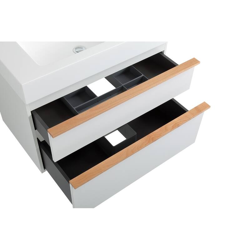 30 Inch Wall Mounted Bathroom Vanity with Integrated Acrylic Sink, 2 Soft-Close Drawers, Pre-Assembled,Modern Floating Cabinet
