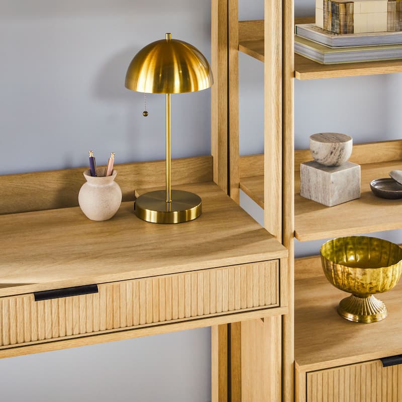 Walker Edison Hutch Desk with Narrow Bookcase