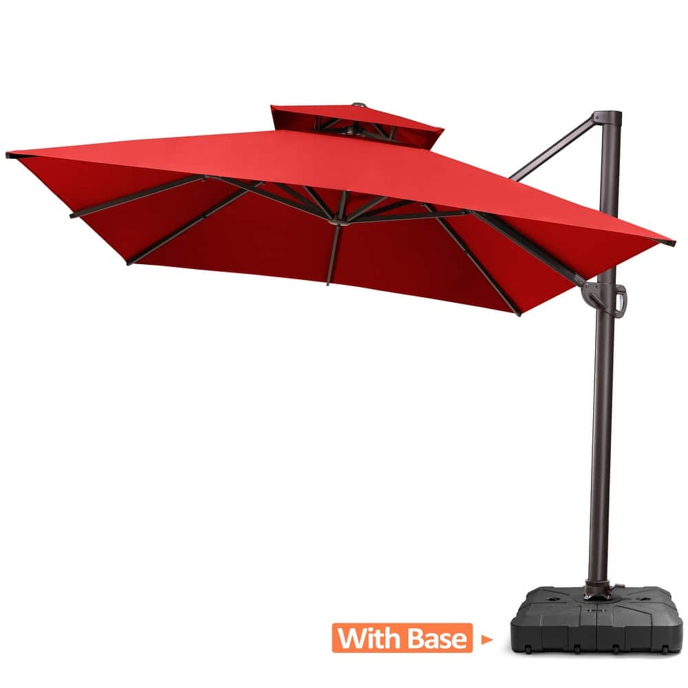Pellebant 10FT x 13FT Outdoor Patio Offset Umbrella 360 degrees Rotation with Base
