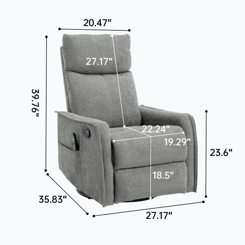 Manual Recliner Chair with Heat & Massage, Fabric Upholstered Glider Recliner, Swivel Recliner Chair with Side Pockets