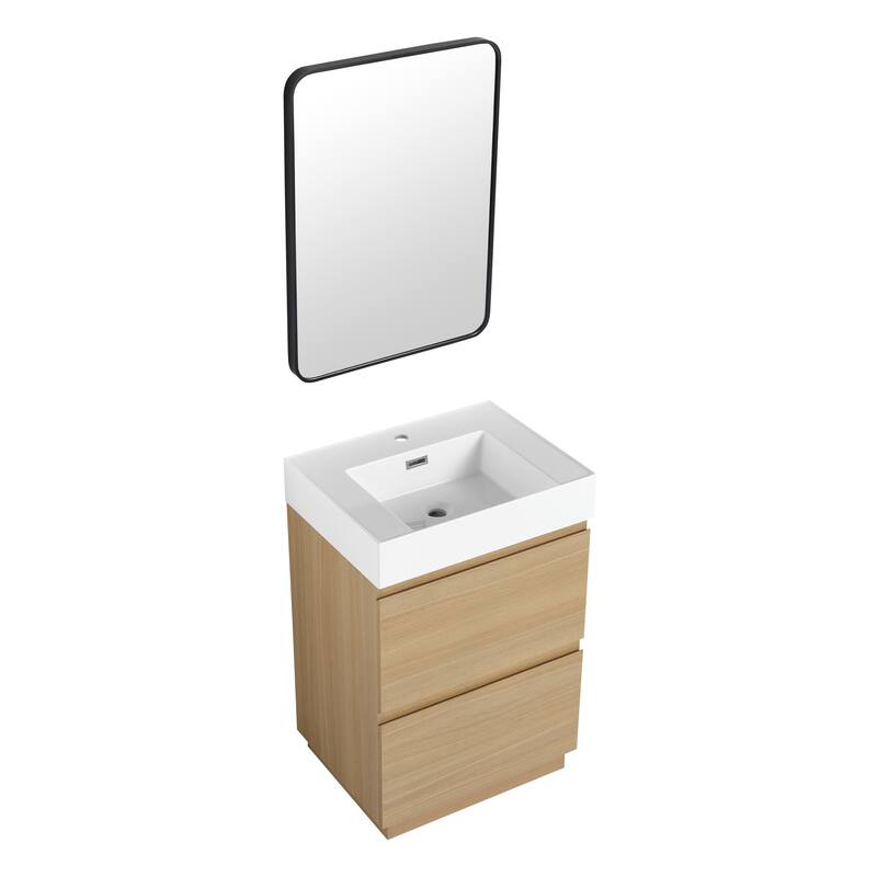 Elegant 24-Inch Bathroom Vanity with Single Resin Sink, 2 Drawers, Waterproof Finish, and Pre-Drilled Faucet Hole