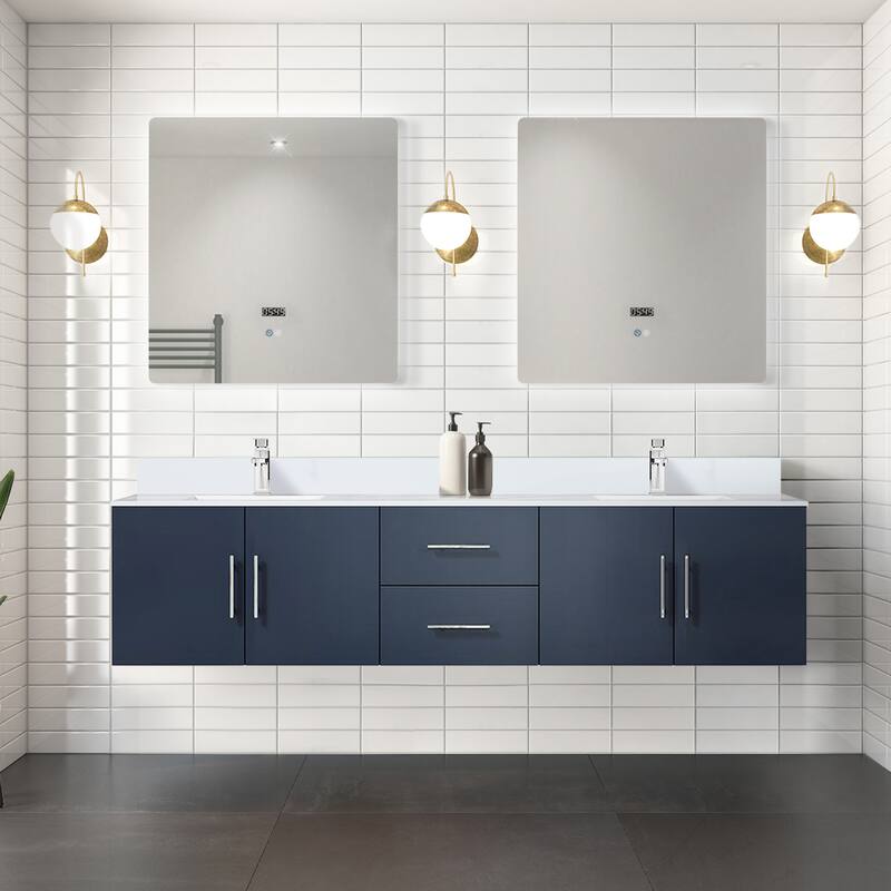 Geneva 80 in. W x 22 in. D Dark Grey Double Bath Vanity, Cultured Marble Top, Faucet Set, and 30 in. LED Mirrors