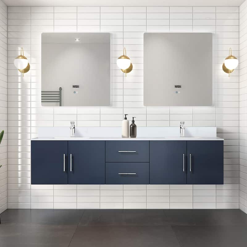 Geneva 80 in. W x 22 in. D Dark Grey Double Bath Vanity and Cultured Marble Top - 80 Inch - Navy Blue