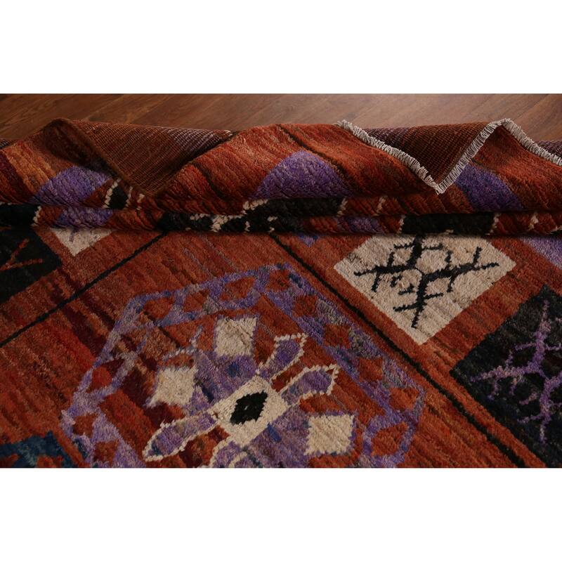 Orange Tribal Geometric Moroccan Oriental Rug Hand-Knotted Wool Carpet - 8'9" x 9'11"