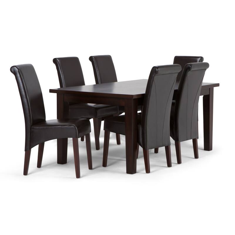 WYNDENHALL Franklin Transitional 7 Pc Dining Set with 6 Upholstered Dining Chairs and 66 inch Wide Table