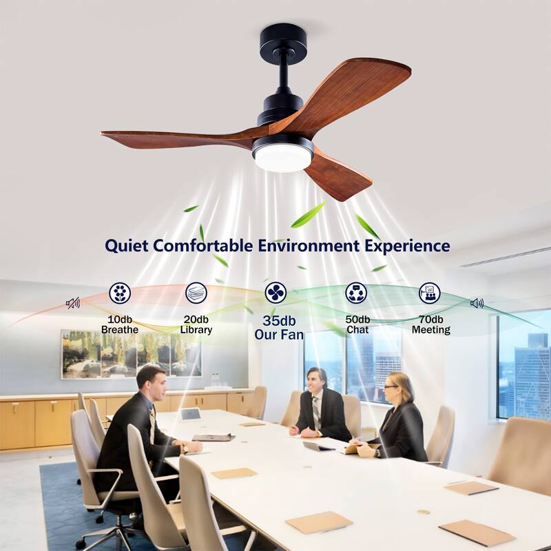 42 Inch Modern Ceiling Fan With 3 Color Dimmable 3 Solide Wood Blades Remote Control Reversible DC Motor With Led Light