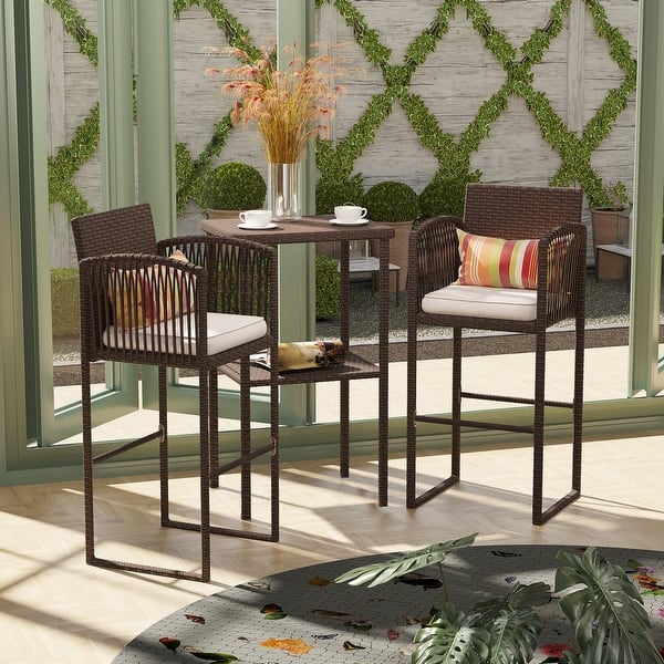 slide 2 of 10, Square 2 - Person Wicker Bar Height Dining Set with Cushions Brown