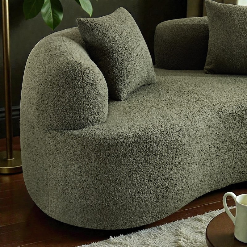 66.93 Inch Curved Loveseat Compression Sofa, Teddy Velvet No Assembly Couch for Small Spaces Apartments