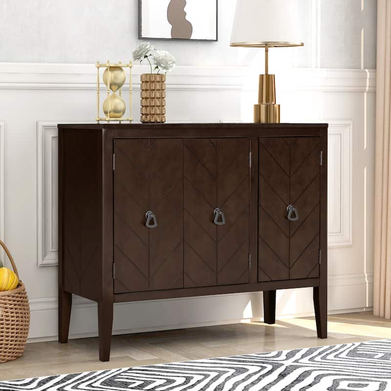 Roomfitters Adjustable Shelf Storage Sideboard with Retro Metal Handles and Pinewood Legs for Living Room, Study