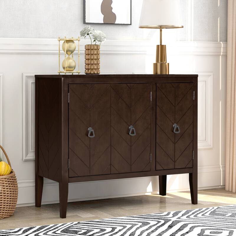 Wooden Storage Sideboard Entryway Cabinets with Adjustable Shelves, Cupboard with 3 Retro Metal Handles & 4 Pinewood Legs
