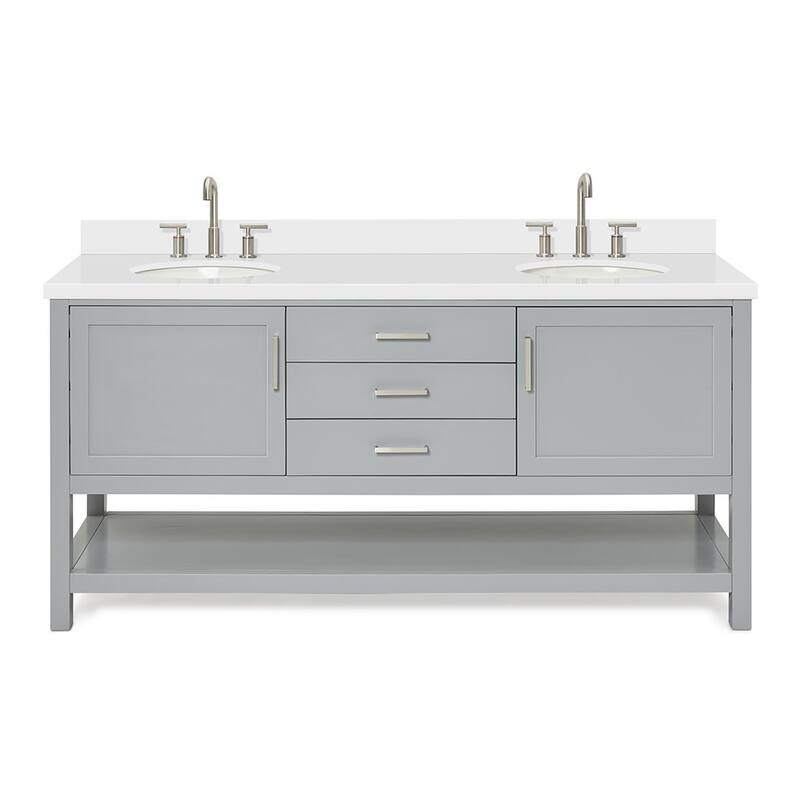 Ariel R073DWQOVO Bayhill 73" Free Standing Double Basin Vanity Set - Grey / Pure White Top - Ash Finish