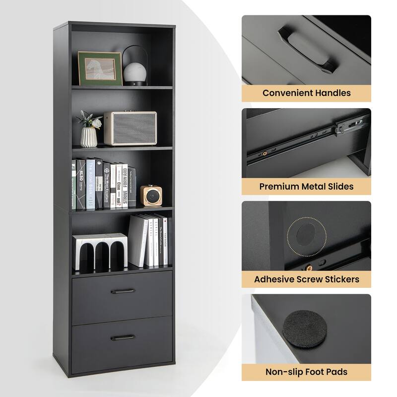 Costway 6-Tier Tall Bookshelf Freestanding Modern Bookcase Black