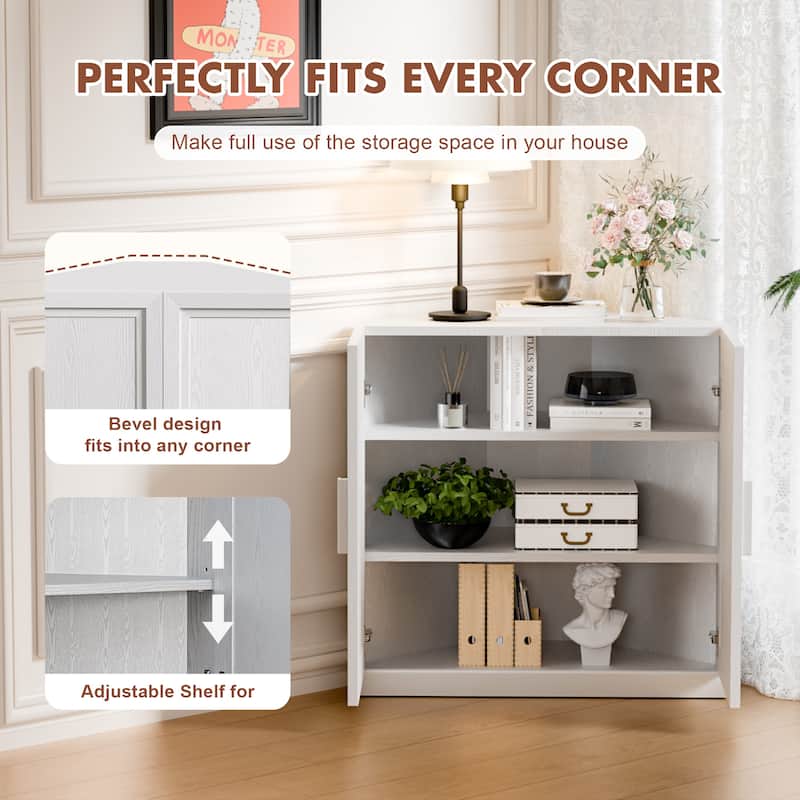 31"H Corner Sideboard Cabinet Free-Standing Corner Storage Organizer