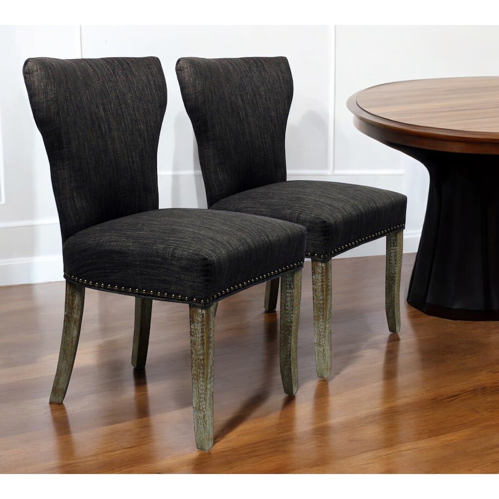 HomeRoots Set of Two Dark Gray And Brown Upholstered Fabric Dining Parsons Chairs - 22.00 in. x 37.00 in. x 26.00 in.