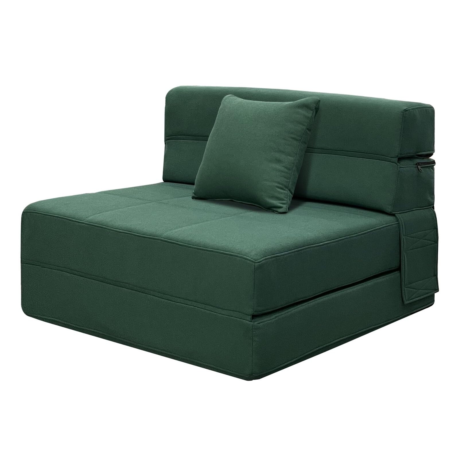 Memory Foam Fold Out Sofa Bed Couch with Pillow Twin Size Futon Sleeper Chair for Living Room Apartment Dark Green Bed Bath Beyond 40386007