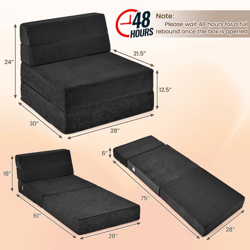 Costway Tri-Fold Fold Down Chair Flip Out Lounger Convertible Sleeper