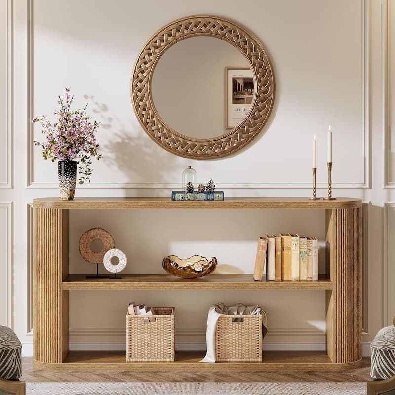 63" Console Table with 3-Tier Open Shelves, Narrow Wooden Behind The Couch for Entryway