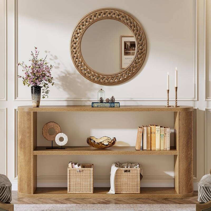 63-Inch Console Table, Farmhouse Entryway Table with 3-Tier Open Shelf