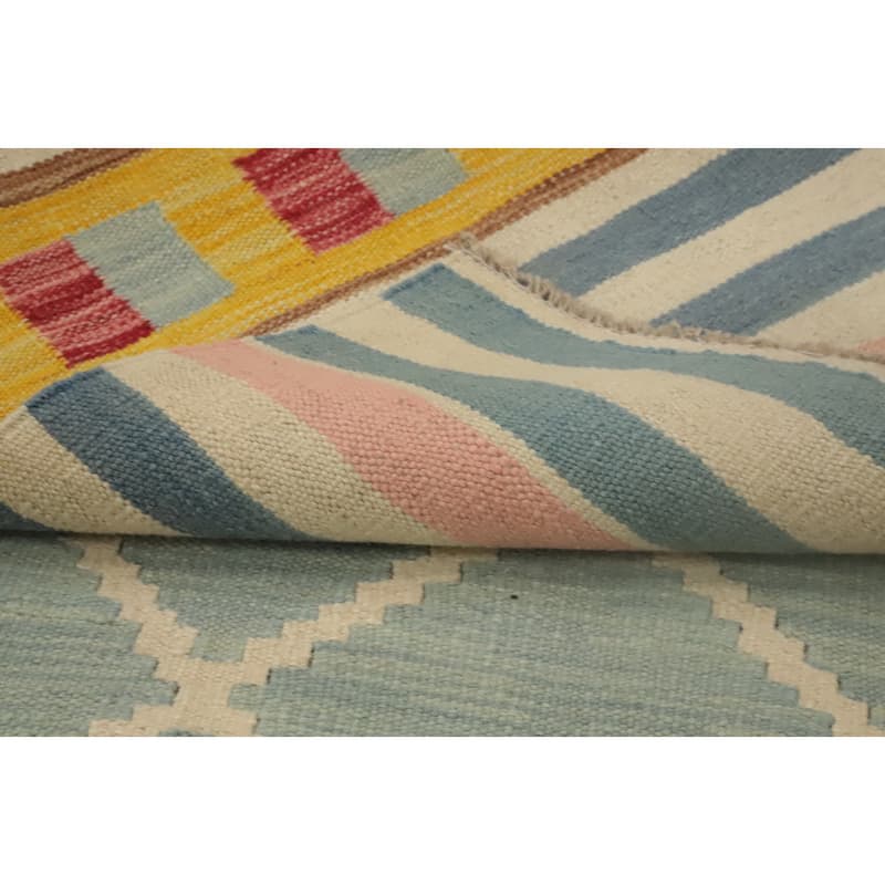 Hand Woven Oriental 100% Wool Carpet Southwestern Tribal Navy Blue & Blues Kilim Runner Rug - 8' 9'' X 2' 6''