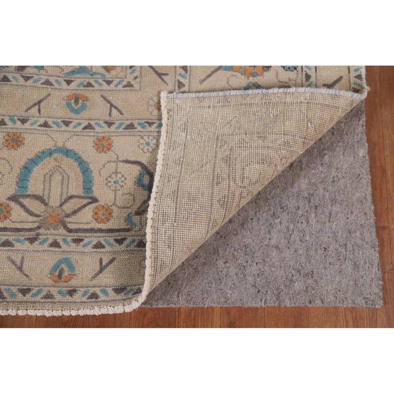 Hand Knotted Oriental 100% Wool Carpet Traditional Floral Beige & Ivories Tabriz Area Rug - 12' 7'' X 9' 5''