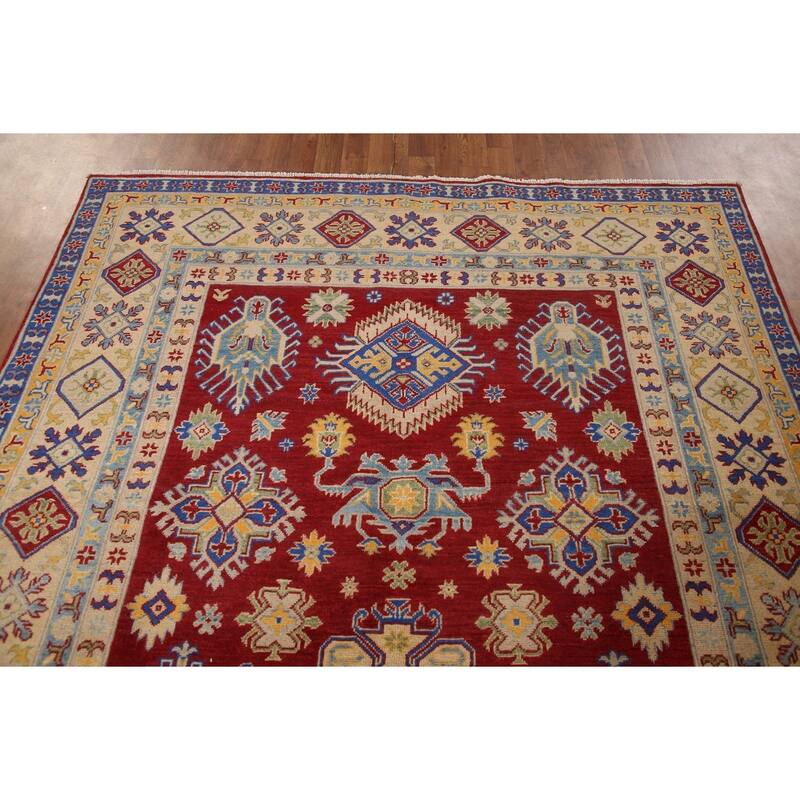 Red Kazak Living Room Area Rug Handmade Wool Carpet - 6'5" x 9'9"