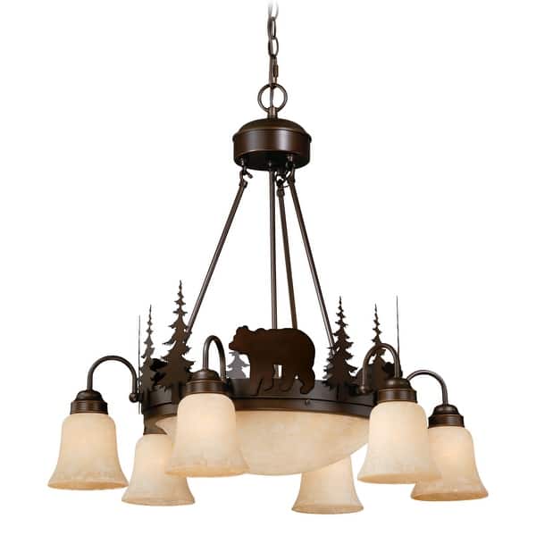 slide 2 of 9, Bozeman 9 Light Bronze Rustic Bear Chandelier - 28.5-in W x 27-in H x 28.5-in D Burnished Bronze - 28.5-in W x 27-in H x 28.5-in D