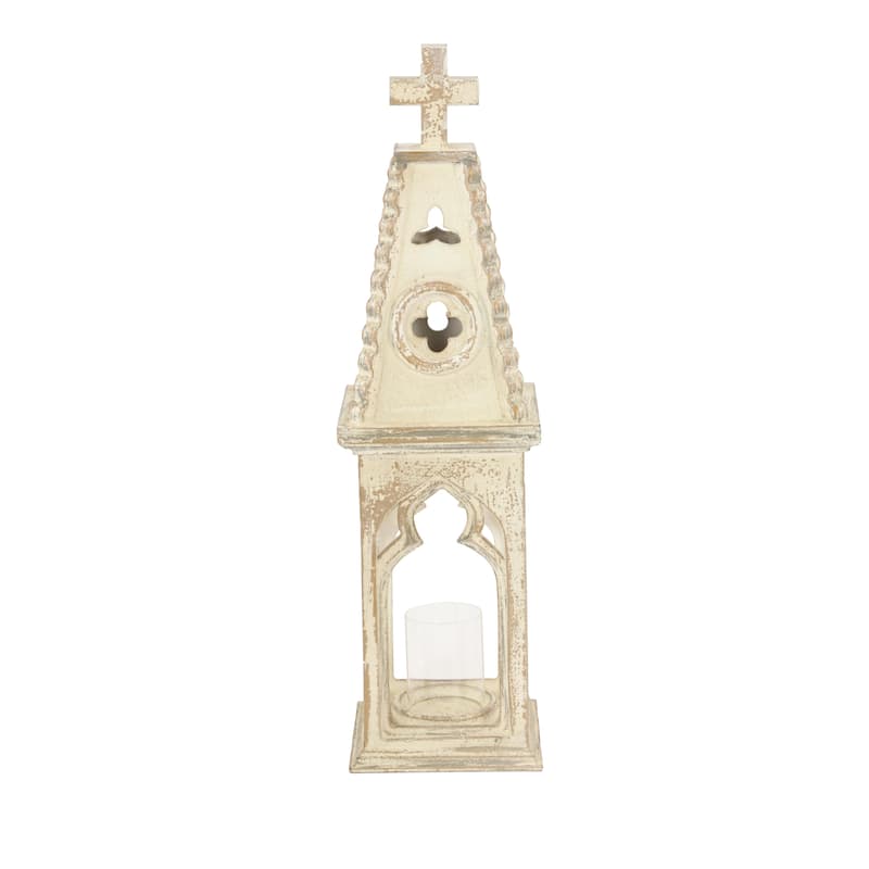 White Wood Standing Decorative Indoor Outdoor Candle Lantern