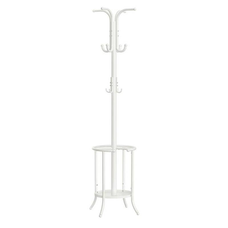 Metal Coat Rack with Umbrella Holder and 12 Hooks - 15.7"D x 15.7"W x 68.9"H - Pearl White
