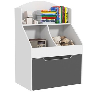 Qaba Kids Bookshelf, 3 Tier Bookcase, Toy Storage Organizer for Toddlers with Drawer - White