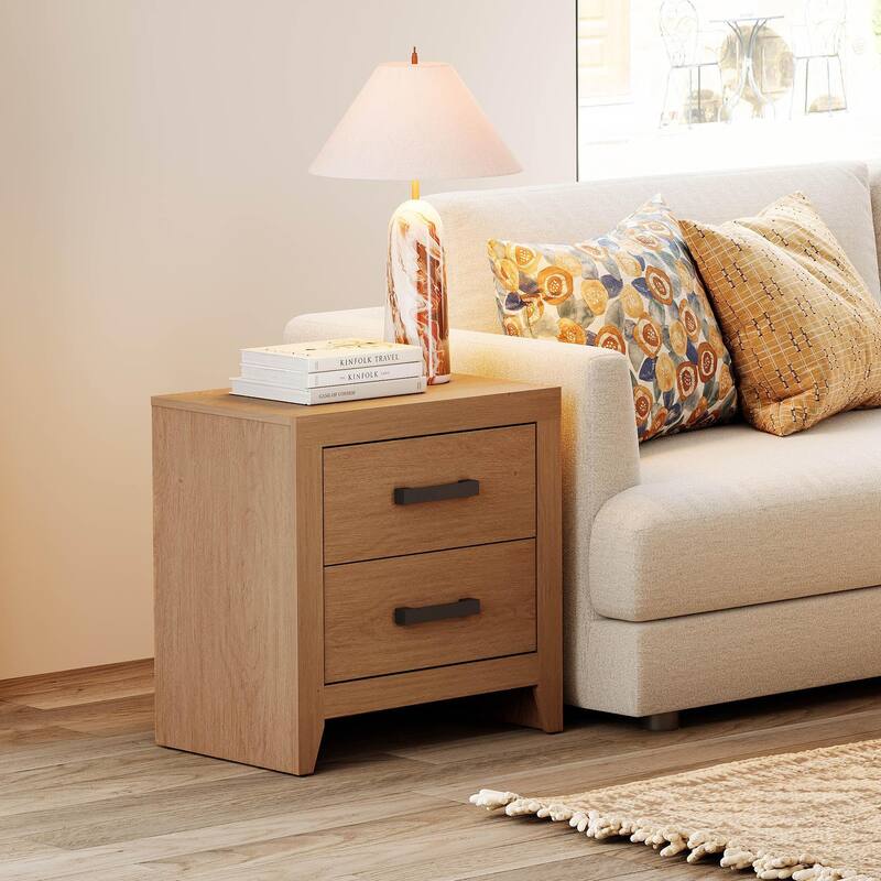 WAMPAT Farmhouse End Table with 2 Storage Drawers - Rustic Brown Accent Table for Bedroom & Living Room