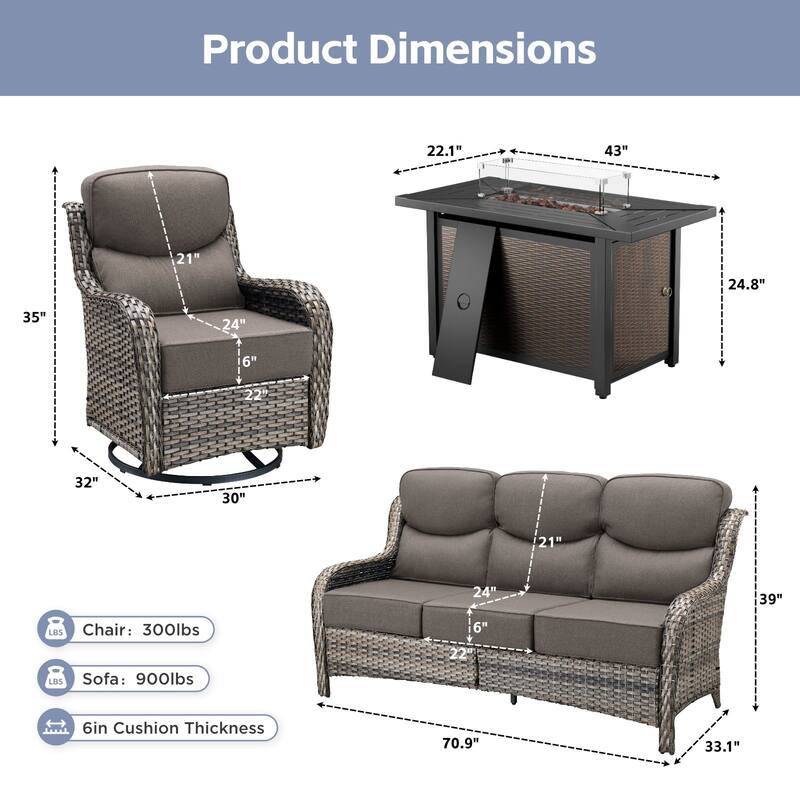 Arcadia 4-Piece PE Wicker Patio Seating Set with Durable All-Iron Fire Pit and 6-Inch Cushions