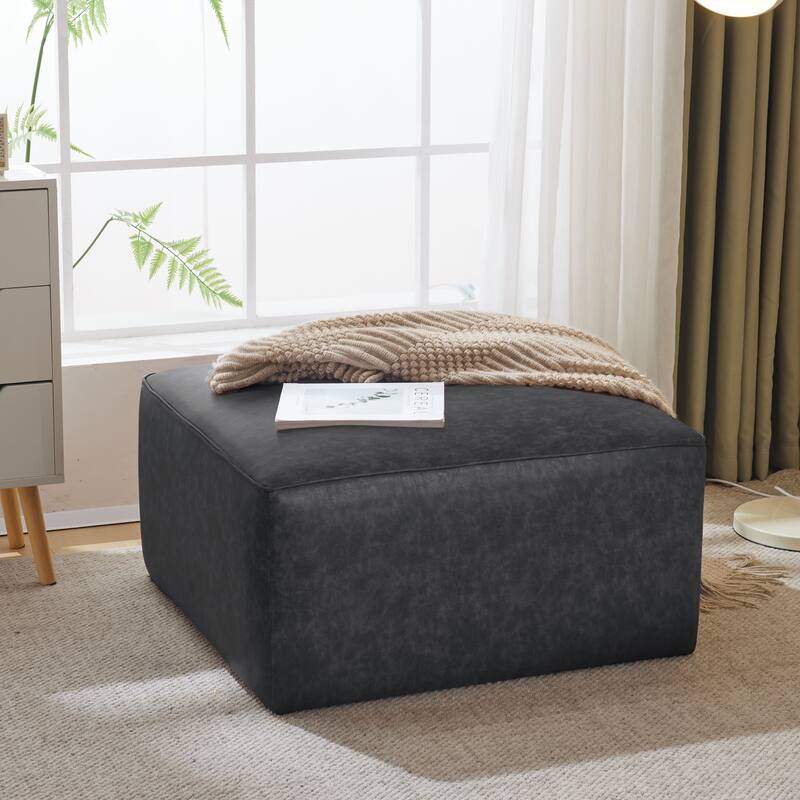Square PU Leather Ottoman - Upholstered Footrest for Living Room
