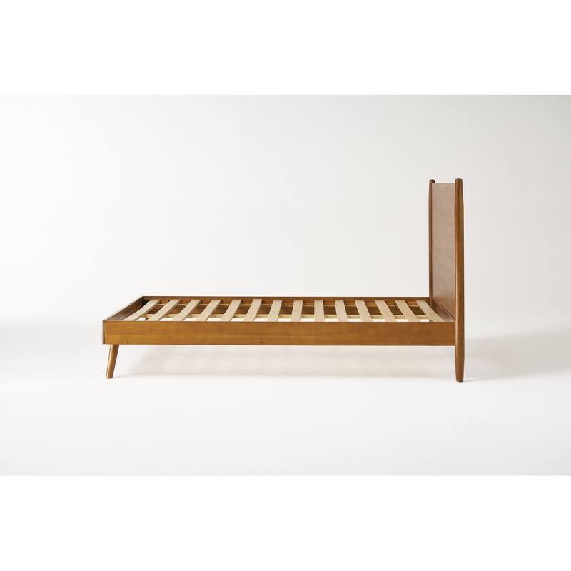 Solid Wood Platform Bed with Sleek Mid-Century Design and Sturdy Wood Foundation