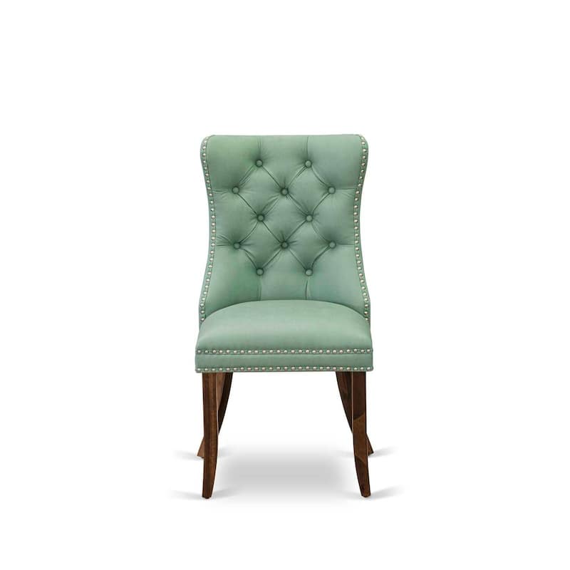 Parson Dining Chairs Set of 2 - Padded Faux Leather Chairs with Nailhead Trim - Antique Walnut Finish