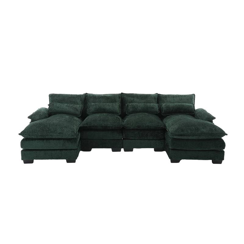 Modern U Shaped Modular Sectional Sofa with Chenille Upholstery and Ottomans and Reversible Layout for Living Room or Guest Room