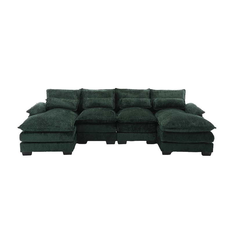 Symmetrical Reclining Couch U-shaped Sectional Sofa with Chaise with Double Thick Cushions and Waist Pillows for Living Room