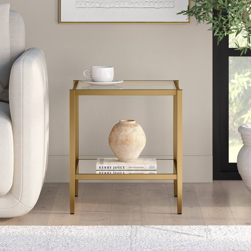 Hera 20" Wide Square Side Table with Mirror Shelf - 20" Wide