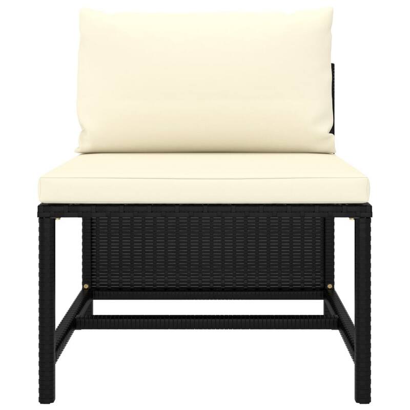 Reno 3pc Outdoor Modular Sofa Set with Ottoman, Ivory, Black Rattan
