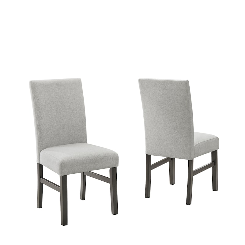 Selena Set of 2 Light Gray Fabric Parsons Dining Side Chairs with Gray Wood Legs