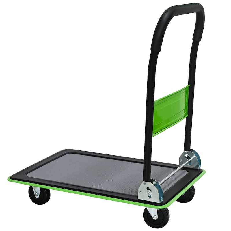 360 Degree Swivel Wheels Foldable Push Hand Cart for Loading and Storage - Green